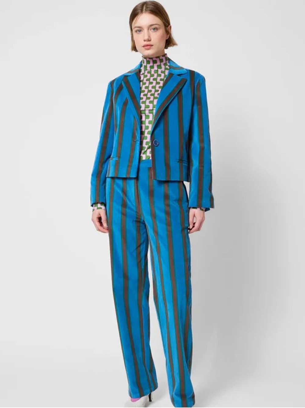 Bobo Choses Blue Striped Velour Cropped Blazer Jacket XS Stretch Cotton